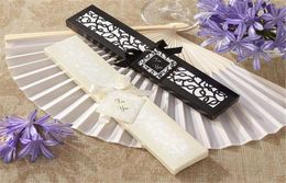 Abanicos de mano laterales en blanco de seda de imitación china, abanico de decoración para bodas, accesorios para novia, regalos para invitados de bodas, 50 piezas por 3270038