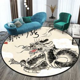 Encre de Chine 12 Zodiaque tapis rond tapis de sol salon tapis tapis chambre d'enfants décoration cadeaux salle de bain tapis de sol HKD230901