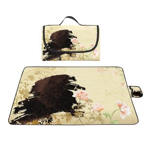 Tapis de pique-nique de peinture à l'encre chinoise Oxford Sandproofroproofproofrproofrpolable Partable Blanket Place Lightweight Mat pour le parc de voyage