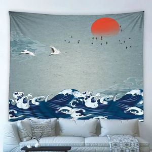 Grande tapisserie chinoise et japonaise, paysage de vagues, peinture de fleurs, tenture murale, serviette de plage, tapis de Yoga, décoration de maison, 240325
