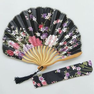 Ventilateur à main pliant rond en tissu japonais chinois avec sacs-cadeaux fournitures de fête de mariage