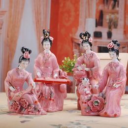 Chinois Jingdezhen classique dames ornements en céramique maison chambre bureau porcelaine Figurines artisanat armoire magasin Sculpture décoration 240123