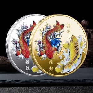 Chinese Koi Fish Collectible Coin voor geluk Herdenkingsmunt Zilveren Munt Mascotte Home Collection Souvenir Nieuwjaarscadeau