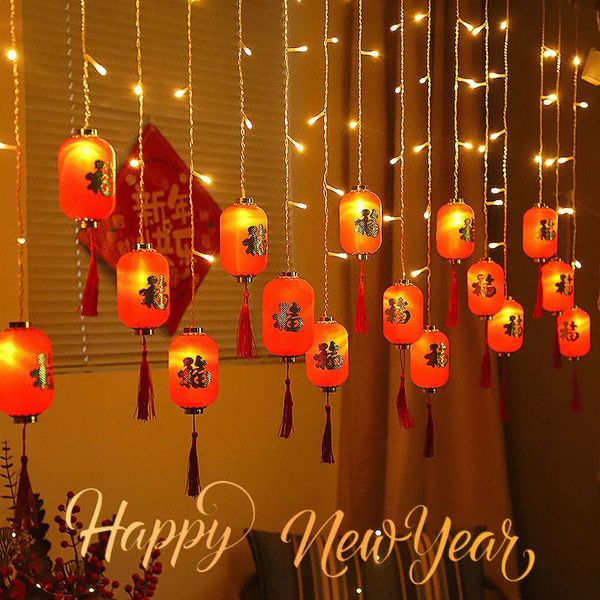 Guirlande lumineuse de lanternes chinoises, lanterne rouge LED suspendue avec 8 modes, décoration extérieure pour la fête du printemps, année 2024, 240119