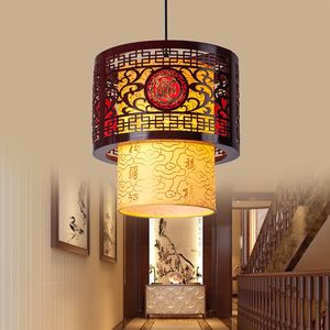 Chinese LED Hanglampen Hollow Houten Slaapkamer Thee Restaurant Corridor Balkon Antieke Kroonluchter Lamp Indoor Imitatie Schapenvacht
