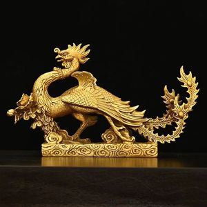 Chinois Lucky Mascot Pure cuivre Dragon et Phoenix Ornements Zodiac Home Living Decoration Cadeaux 240407