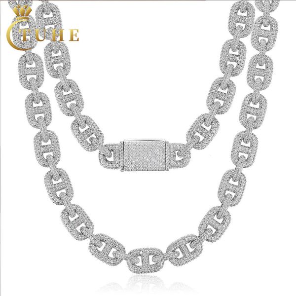 Fabricant chinois Jielts Riveau de 12 mm Gold Sterling Sier VVS Moisanite Iced Out Cuban Link Chain