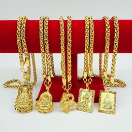 Collier plaqué or 18 carats pour hommes chinois, pendentif 24 chaînes, bijoux, cadeau 277Q