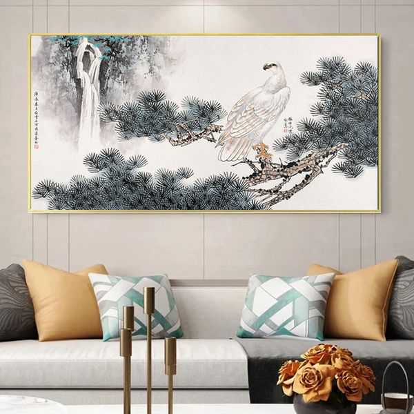 Toile de paysage de montagne et de rivière chinoise peinture affiches imprimées Cadeau d'art mural pour le salon du bureau décor de chambre à coucher sans cadre