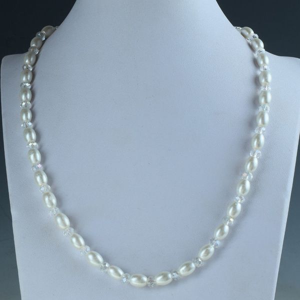riz blanc naturel 6-7mm chinois cristal perle de culture d'eau douce perle collier sculpté handwork 2pc / lot
