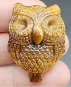 Chinois naturel un œil de tigre jaune Jade sculpté à la main pendentif chanceux hibou amulette