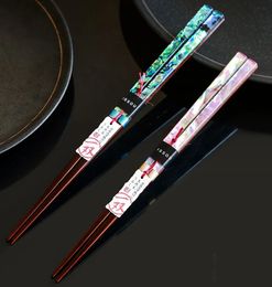 Choissins en bois laqué naturels chinois avec mère de perle artistique incrustée de style japonais