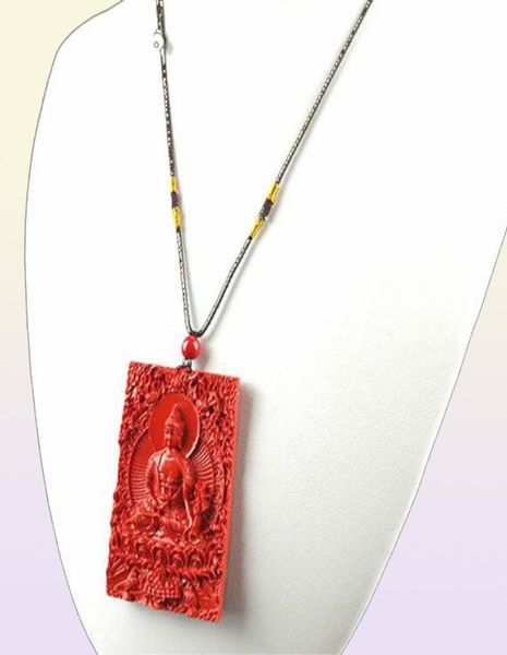 Chinois Natural Red Organic Cinnabar Stone Bouddha Pendant Collier Fashion Charm bijoux Lucky Amulet Gifts For Women Men19211839709735