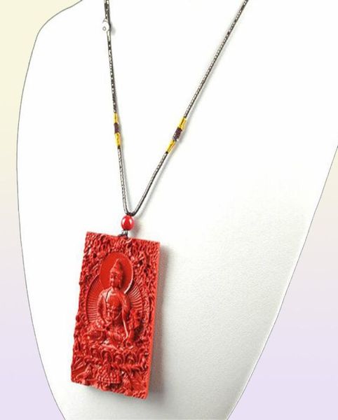 Chinois Natural Red Organic Cinnabar Stone Bouddha Pendant Collier Fashion Charm Bijoux Lucky Amulet Cadeaux pour femmes Men19211838241071