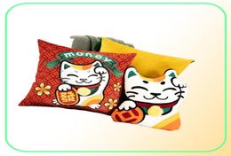 Nouvel An chinois Lucky Cat Dollar Cat Throw Base couverture de couverture de coussin argent en velours 45x45cm Décoration de maison Zip ouvert 2104016828395