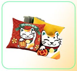 Nouvel An chinois Lucky Cat Dollar Cat Throw Base couverture de couverture de coussin d'argent en velours 45x45cm Décoration de maison Zip ouvert 2104013483316