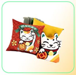 Nouvel An chinois Lucky Cat Dollar Cat Throw Base couverture de couverture de coussin en velours en velours 45x45cm décoration de maison zip ouvert 2104019626156