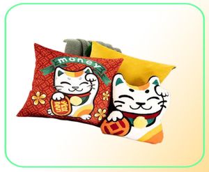 Nouvel An chinois Lucky Cat Dollar Cat Throw Base couverture de couverture de coussin en velours en velours 45x45cm décoration de maison zip ouvert 2104015196649