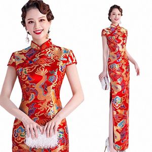 Chinees nieuwjaar vrouwen kleding lg dr rood chegsams qipao bruiloft dr pluss size vrouw avond Zijde satijn Drag Phoenix C8mM #