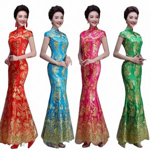 Nouvel An chinois Vêtements pour femmes Queue de sirène LG Dr Red Sequin Chegsam Qipao Mariage Plus Taille Femme Soirée Drag Phoenix 79HA #