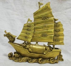 Estatua de bronce antigua china Dragon Boat Money Lucky Sculpture