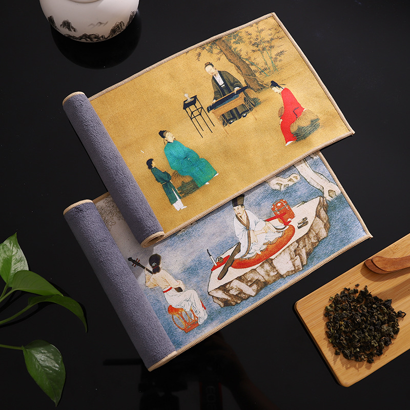 Kinesisk målad tjock tehandduk Superabsorberande avancerade tepåter Tillbehör Bord Mattor Hushållens professionella ragtea servett