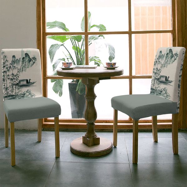 Peinture chinoise paysage en bambou bateau stretch chaise couverture hôtel hôtel de salle à manger banquet de mariage de mariage housses de chaise de siège élastique