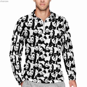 Chinese Panda Casual T-shirts Zwart-wit Poloshirts Heren Trendy overhemd Lente Ontwerp met lange mouwen Ontwerpkleding Big Size HKD230825