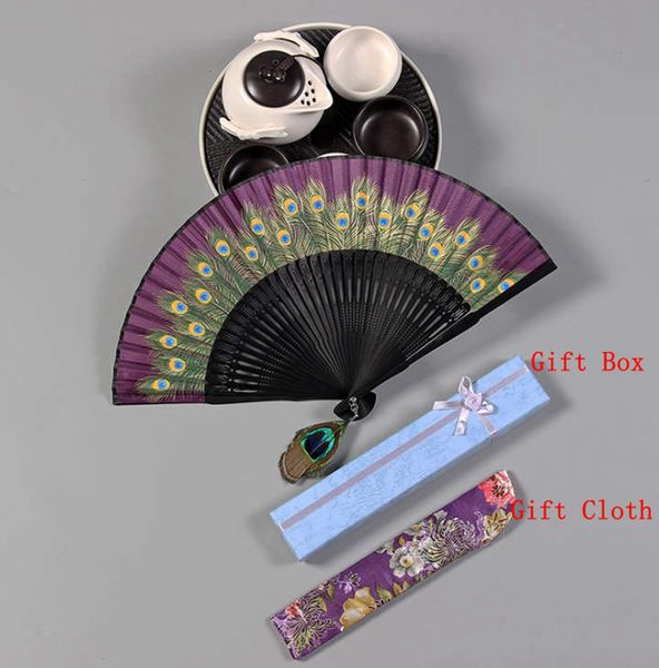 Éventails à main de paon chinois, artisanat artisanal, décoration de cadeau de mariage, éventail portatif pliable en soie, cadeau de mariage traditionnel