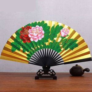 Fan d'opéra de Pékin chinois vintage papier pliant pivoine hommes classiques performance accessoire peinture à main portable ventilador 220505