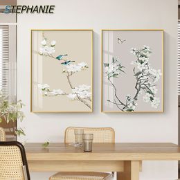 Chinese pruimenbloesem vogel canvas kunst muur foto's Japanse Koreaanse dennenboom loter poster print woonkamer slaapkamer decoratie