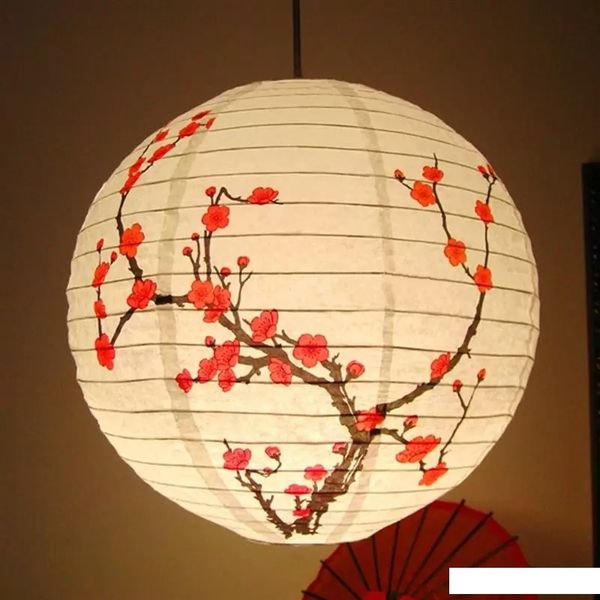 Lanterne en papier fleur de prunier chinois support en métal abat-jour Oriental maison Festival fête décoration de mariage