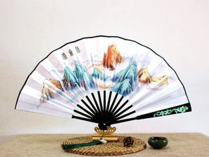 Chinese kunst en ambachtelijke tv-fans aan de hemel Koninkrijk / Eeuwige Liefde) Rijstpapier Houten vouwen Kunlun Handgeschilderde oude rekwisieten vouwventilator