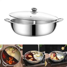 Pot chinois avec couvercle épais en acier inoxydable, pot divisé 2 en 1, couvercle de casserole de cuisine, cuisinière à gaz, cuisinière à Induction 240308