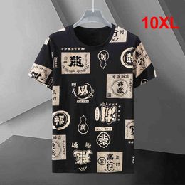 Camisetas con estampado chino para hombre, camisetas de gran tamaño, camisetas holgadas de verano, ropa de calle para hombre, grafiti de moda, manga corta de talla grande 10XL G1229