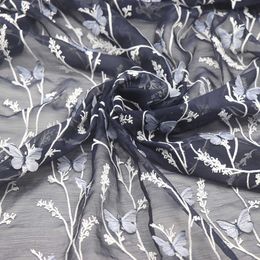 Produits chinois 45*130 cm broderie marine Organza papillon fleurs tissu de mariage tissus en dentelle pour robe bricolage fournitures de couture artisanat