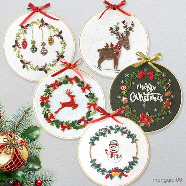 Produits chinois bricolage broderie de noël pour débutants adultes point de croix Kits de démarrage avec cerceaux de broderie R230807