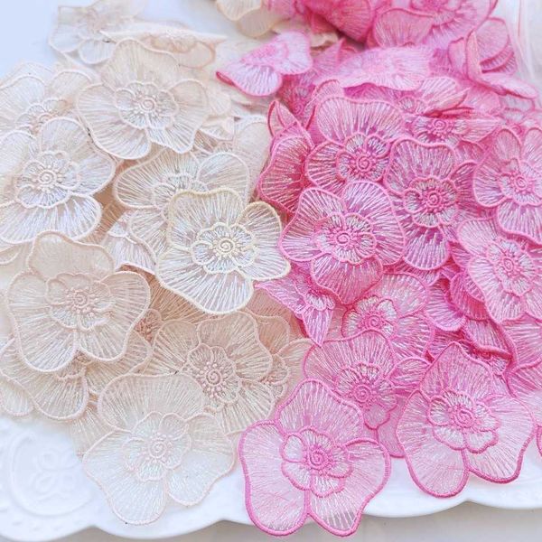 Patchs en Tulle brodés de fleurs roses, produits chinois, tissu à coudre en dentelle de mariée, Applique en Tulle perlé, décor de robe de mariée à faire soi-même