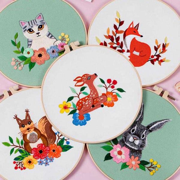 Productos chinos, bordado para mujeres con gato, ciervo, diseño de conejo, conjunto de costura con bordado para principiantes, venta al por mayor