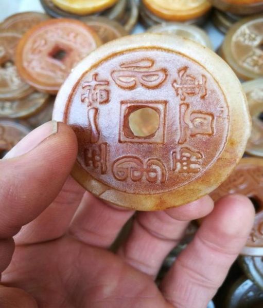 Moneda china rara antigua tallada a mano 100 Jade marca KANGXI01237137814