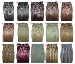 Clip de cabello humano Remy chino en extensión de cabello 18 pulgadas 8 piezas 120 g Natural recto 15 colores accesorios para el cabello 3216150