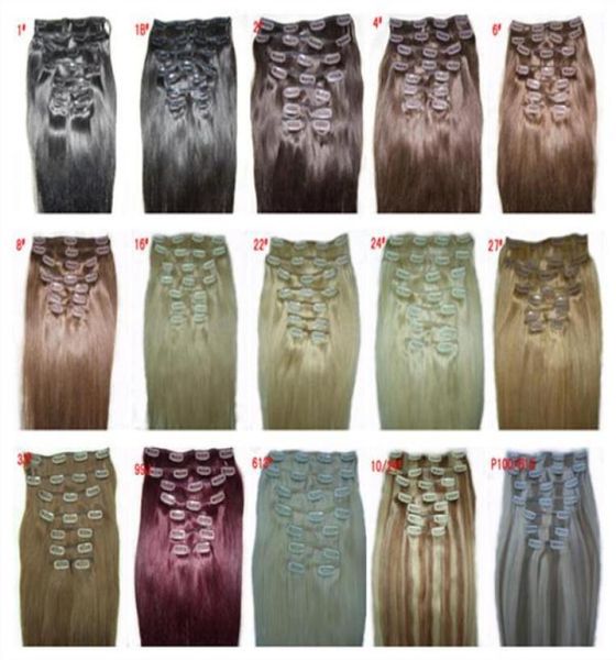 Clip de cabello humano Remy chino en extensión de cabello 18 pulgadas 8 Uds 120g Natural liso 15 colores accesorios para el cabello 1050510