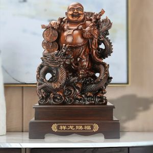 Estatua de Buda sonriente de resina china, cuatro estilos de dragón de la suerte, tortuga, Buda, escultura artística moderna, decoración del hogar 240323