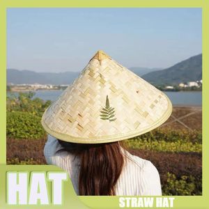 Chapeau de pêcheur en rotin de bambou rétro chinois, seau de paille tissé à la main, accessoires de danse de tourisme, cône de pêche, pare-soleil 240320