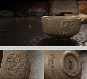 Chinese retro ruw aardewerk reistheetet, 2 kopjes + 1 pot, handgemaakte keramische theepot, porselein Gaiwan theekop, theekop theepot