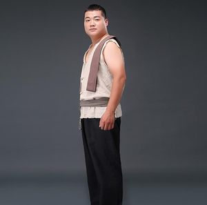 Chinois Shanghai coton chanvre costume ancien arts martiaux uniforme de conducteur de pousse-pousse performance de groupe de scène de frappeur masculin