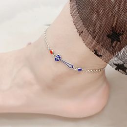 Style chinois 925 Chaîne de pied en argent sterling pour femmes et ethnique simple émail coloré de la forme de cheville