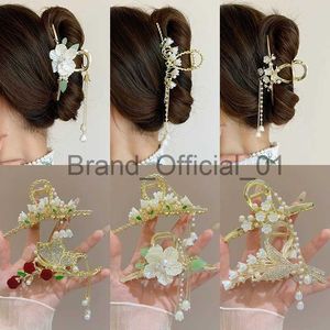 Chinese Style Antique Hanfu Flower Tassel Hair Clip Women Ladies Elegant Hair Claw Alloy Metal Shark Clip Hair Accessories x0817