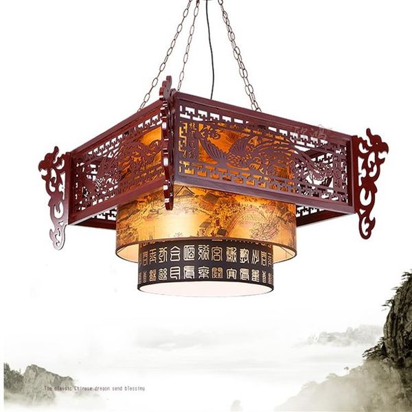 Lampes suspendues en peau de mouton en bois antique de style chinois Lustre el Restaurant Teahouse Chine Éclairage Lustres Wind Dragon Sen285C