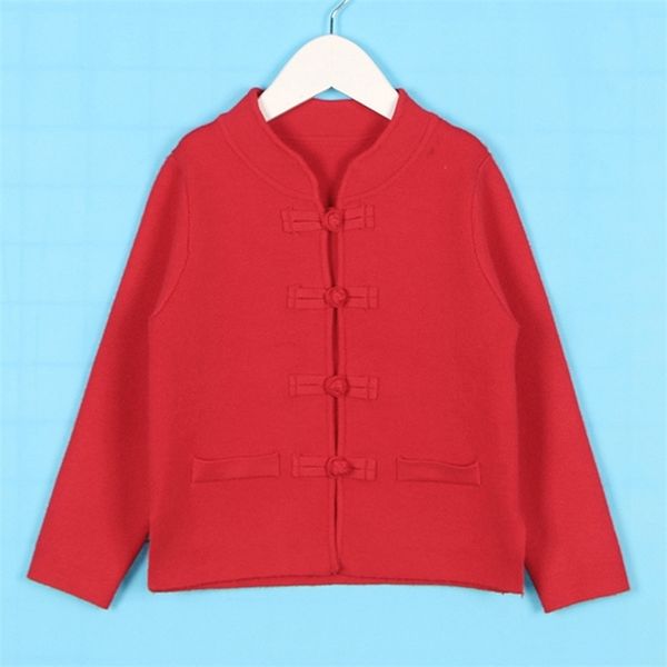 Style chinois bébé garçons filles année Tang costume Cardigan manteau enfants vêtements à manches longues tricoté enfants 210521